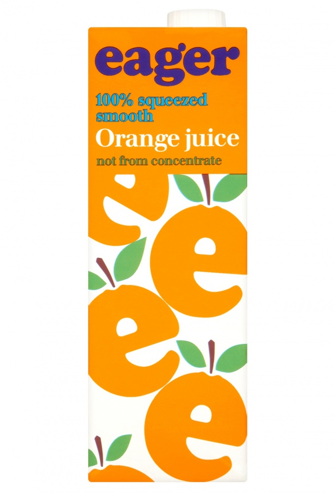 Eager Orange Juice - 8x1L cartons [not from concentrate]