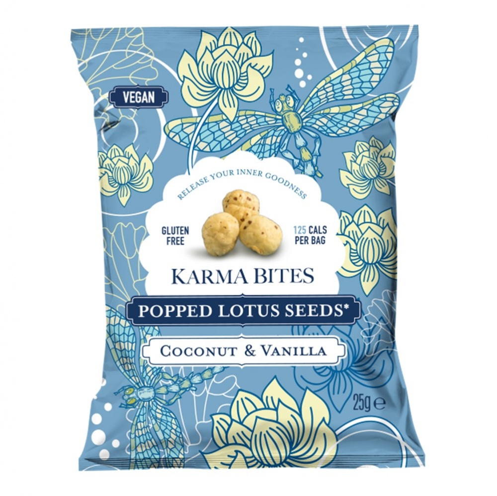 Karma Bites Popped Lotus Seeds Coconut & Vanilla - 12x25g packets