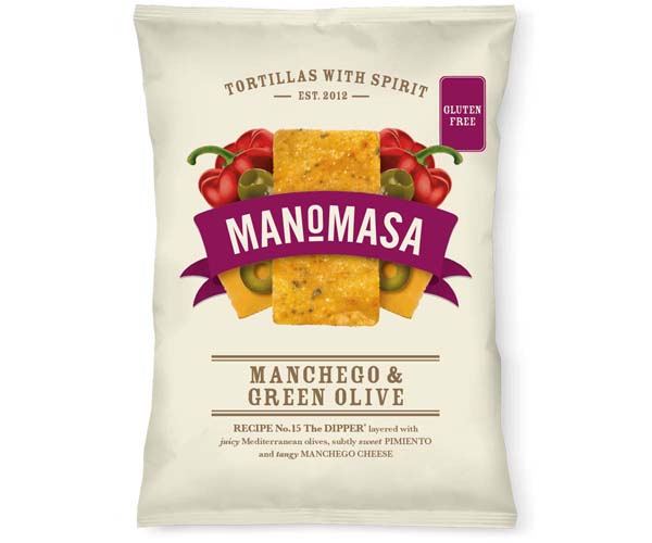 Manomasa Corn Chips Manchego & Olive - 16x40g packets
