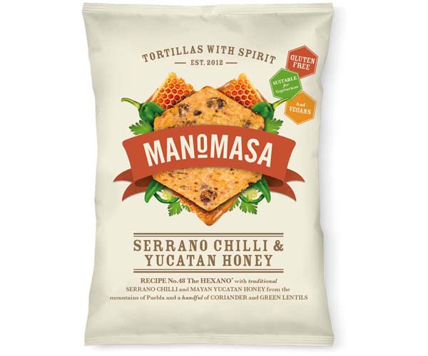 Manomasa Corn Chips Serrano Chilli & Honey - 16x40g packets