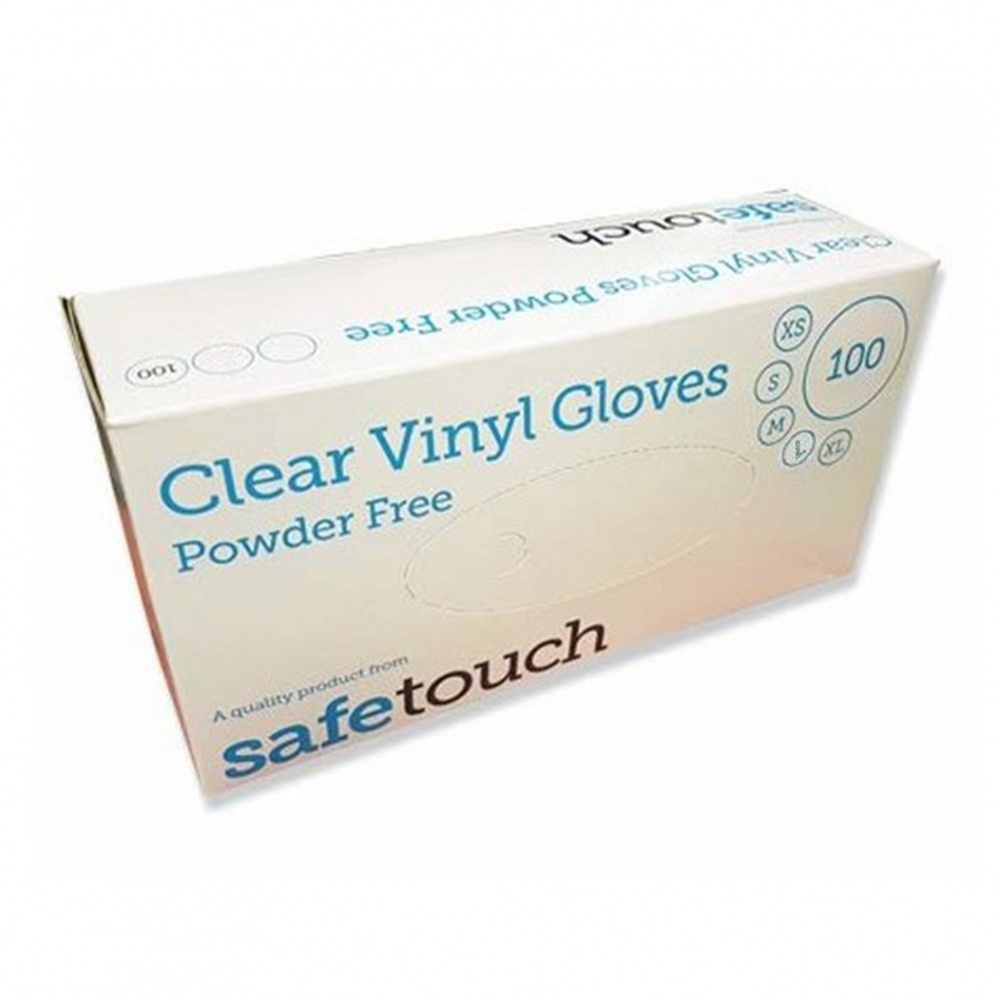 SafeTouch Gloves Clear Vinyl [Powder Free] - box 100 MEDIUM gloves