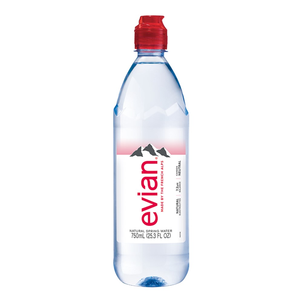 Evian Still Water 12x750ml sports cap bottles Go Jumbo