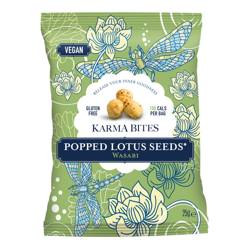 Karma Bites Popped Lotus Seeds Wasabi 12x25g packets Go Jumbo