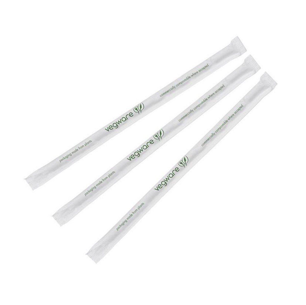 Vegware Green Stripe PLA Straws [WRAPPED] - 300 straws [BIO-D]